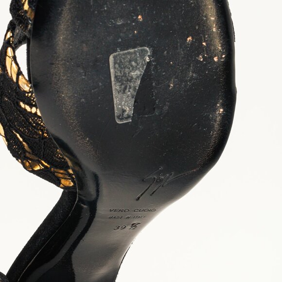 Giuseppe Zanotti Gold & Black Lace Crossover-Strap Mules - Picture 5 of 10